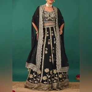 Elegant Black and Gold Embroidered Lehenga
